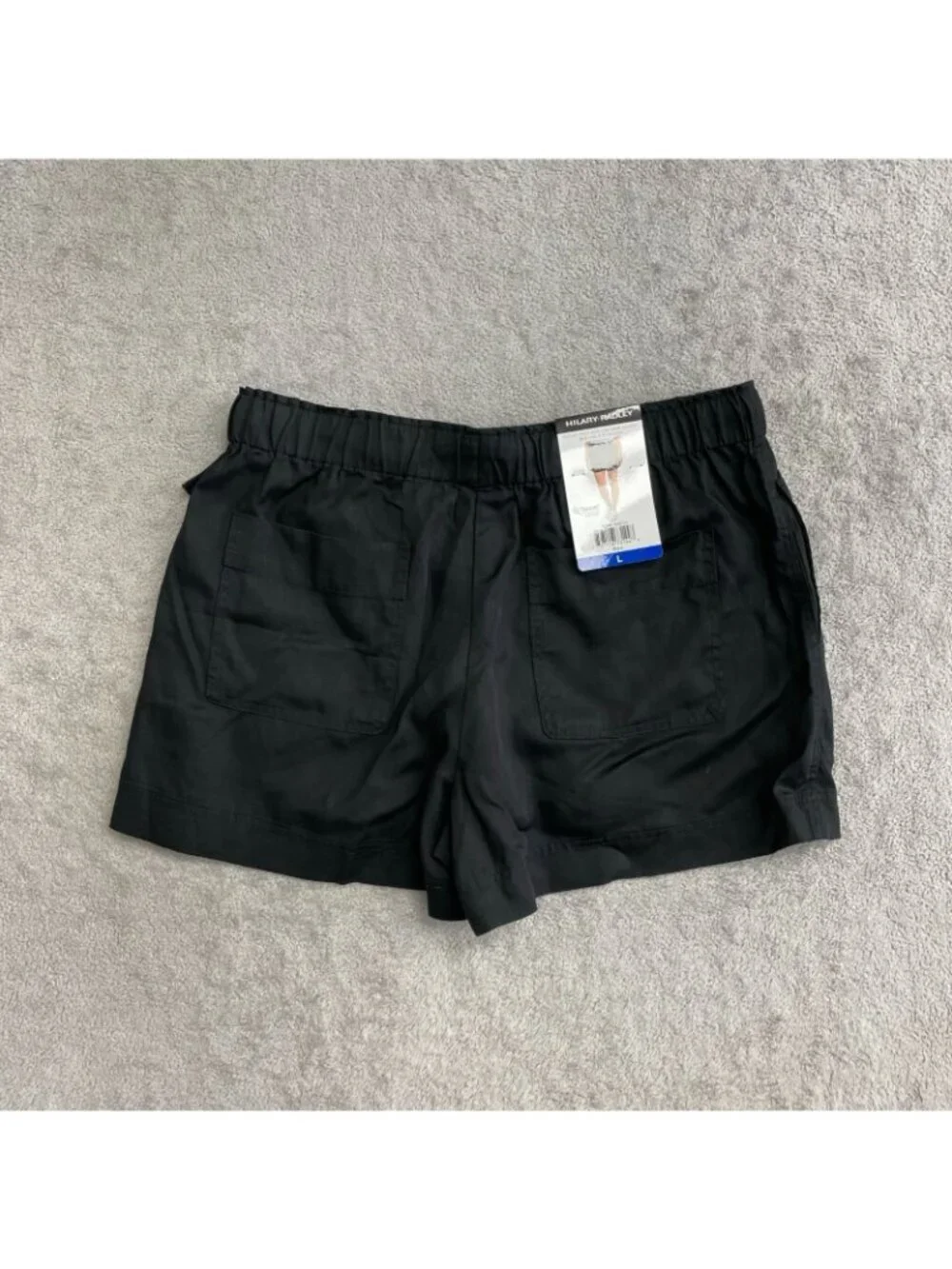 Hilary Radley Women's L Black Tencel Pull-On Shorts With Pockets Mid Rise P0254